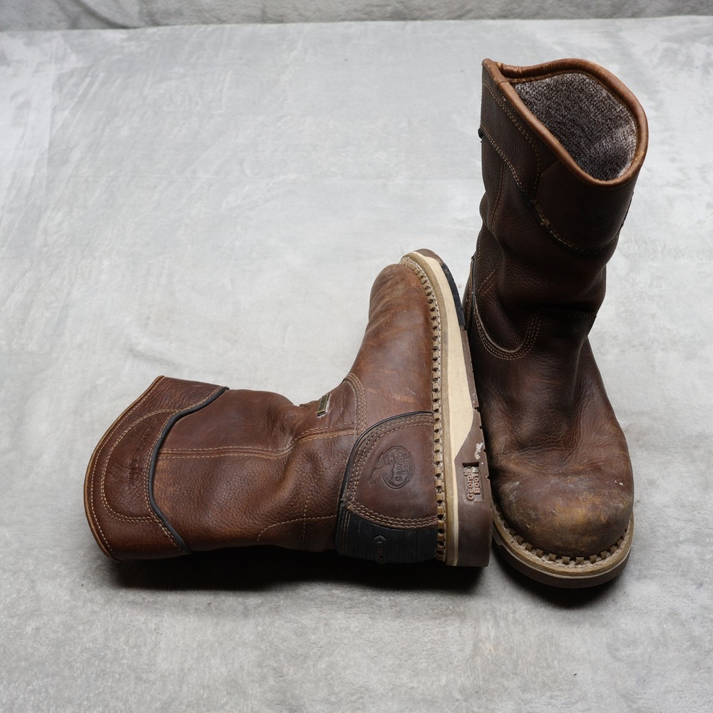 Georgia Boot Men 8.5M Work Boots Brown Leather 10" Wedge Pull On ASTM Waterproof